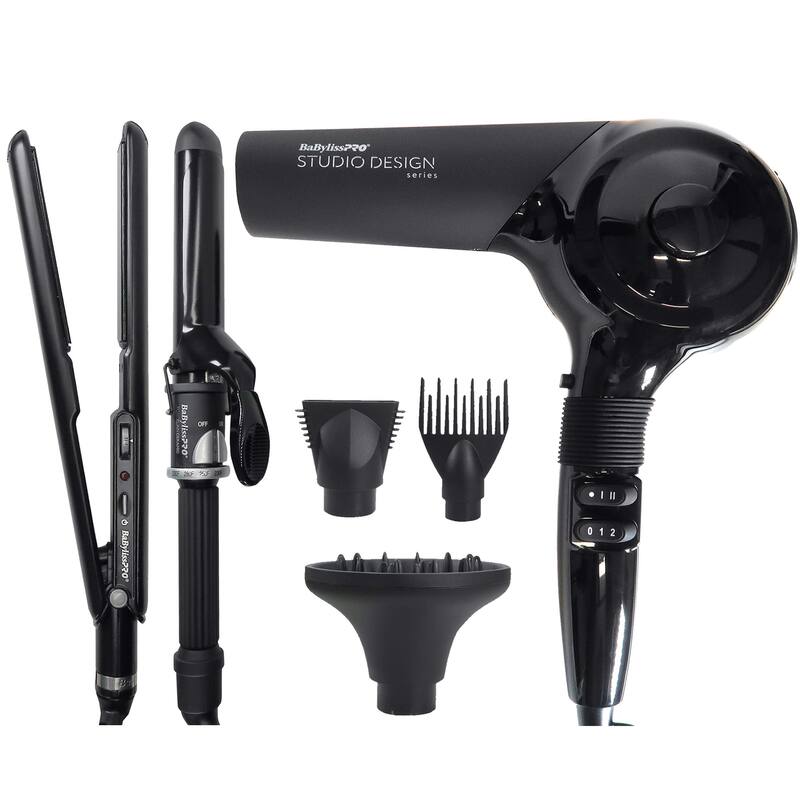 BaByliss Pro Studio Design Series Sensor Hair Dryer BCI800UC + Porcelain Ceramic Limited Edition Styling Set BPCPP6UC - Black