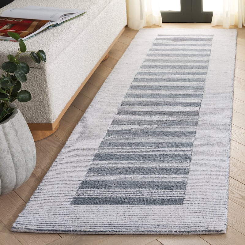SAFAVIEH Handmade Pine Costanza Modern Wool Rug - 2'3" x 8' Runner - Blue/Ivory