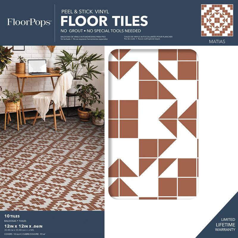 FloorPops Terracotta Matias Peel & Stick Floor Tiles