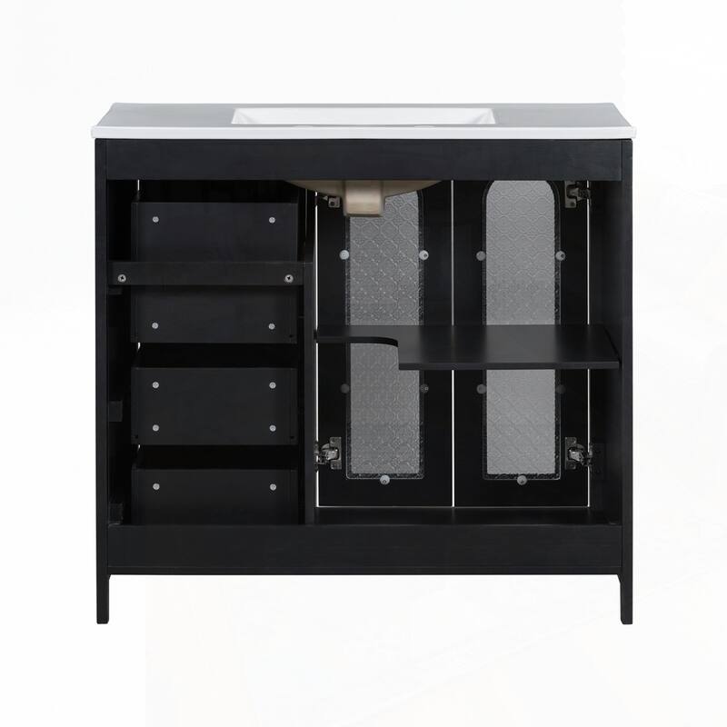 bathroom vanity with two soft close doors and adjustable shelves