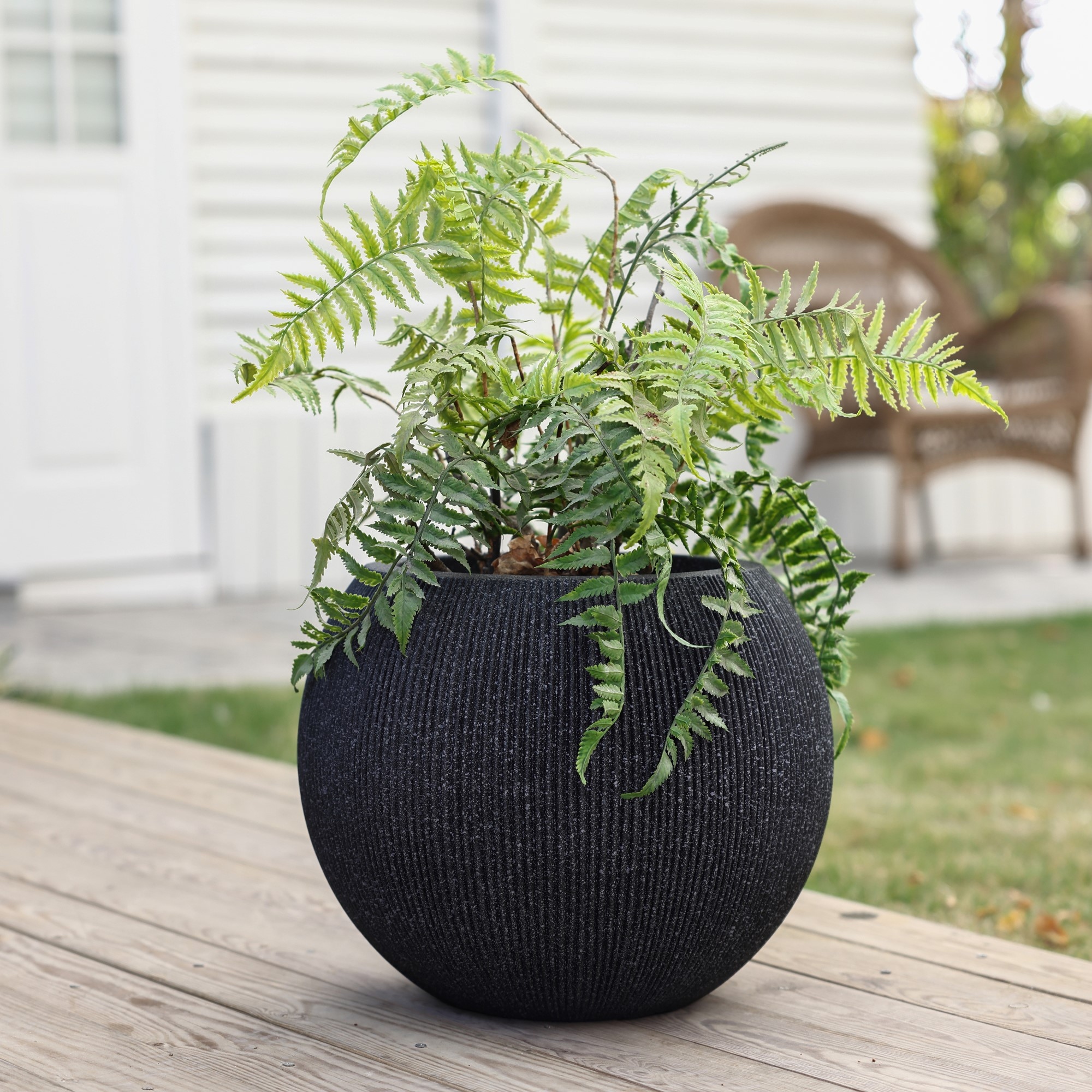 14.5" Round Bowl Plastic Planter, Mediterranean Style
