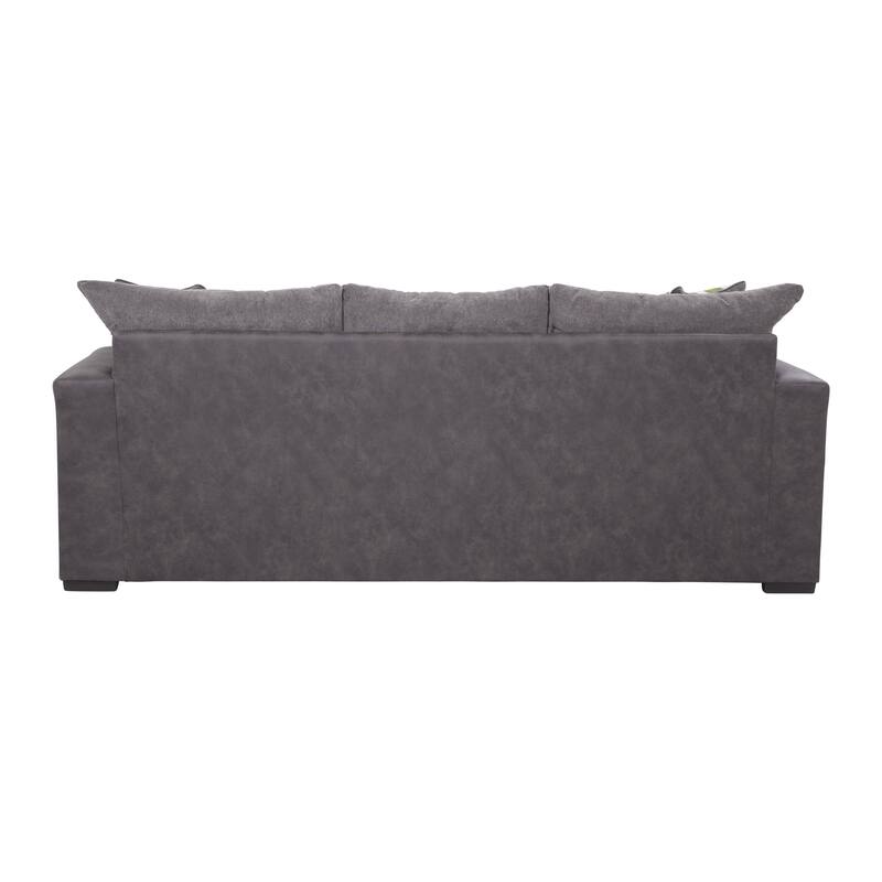 American Furniture Classics Model Modern Sofa with Chaise in Dark Gray and Black Vegan Leather
