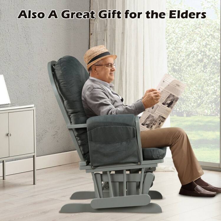 Solid Wood Gliding Chair Set with Storage Pockets and Ottoman for Relaxing - 29.5" x 28.5" x 39.5" (L x W x H)