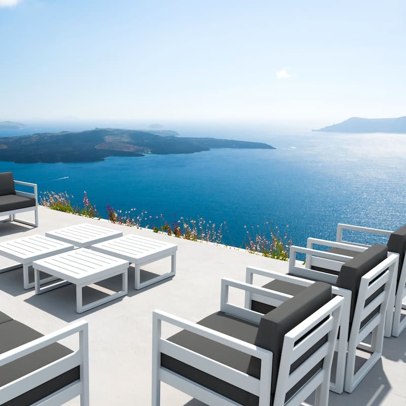 30" White Outdoor Patio Club Armchair with Sunbrella Charcoal Gray Cushion