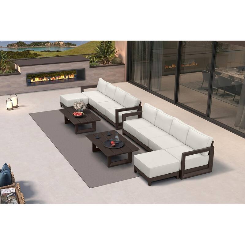 PURPLE LEAF Caesar white Sofas Sectionals 4-18 Piece with 9.6" Thick Cushion for Yard Porch Deck Outdoor Patio Conversation Sets - 10 Seats+2 Ottomans+2 Tables - L-shaped