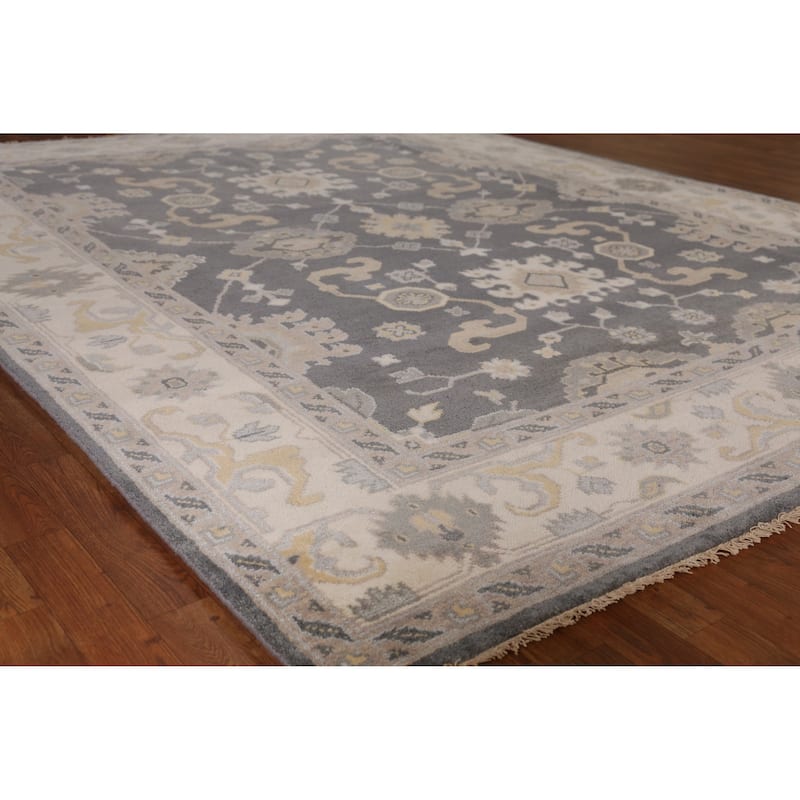 Gray Geometric Oushak Indian Area Rug Handmade Wool Carpet - 8'1" x 9'11" - Grey - 8'1" x 9'11"