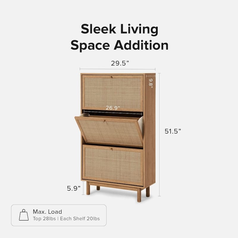 mopio Hannah Shoe Cabinet, Natural Rattan Farmhouse Shoe Organizer, Shoe Storage, Closet Shoe Rack