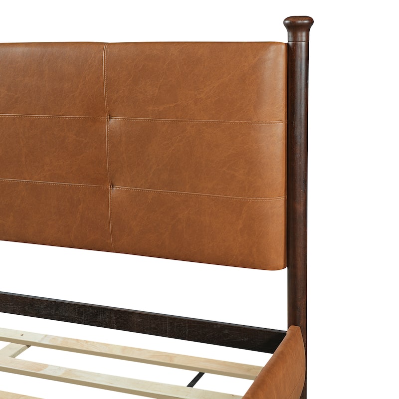 Christopher Knight Home - Sagemont PU Leather Upholstered Platform Bed with Tufted Headboard & Solid Wood Legs