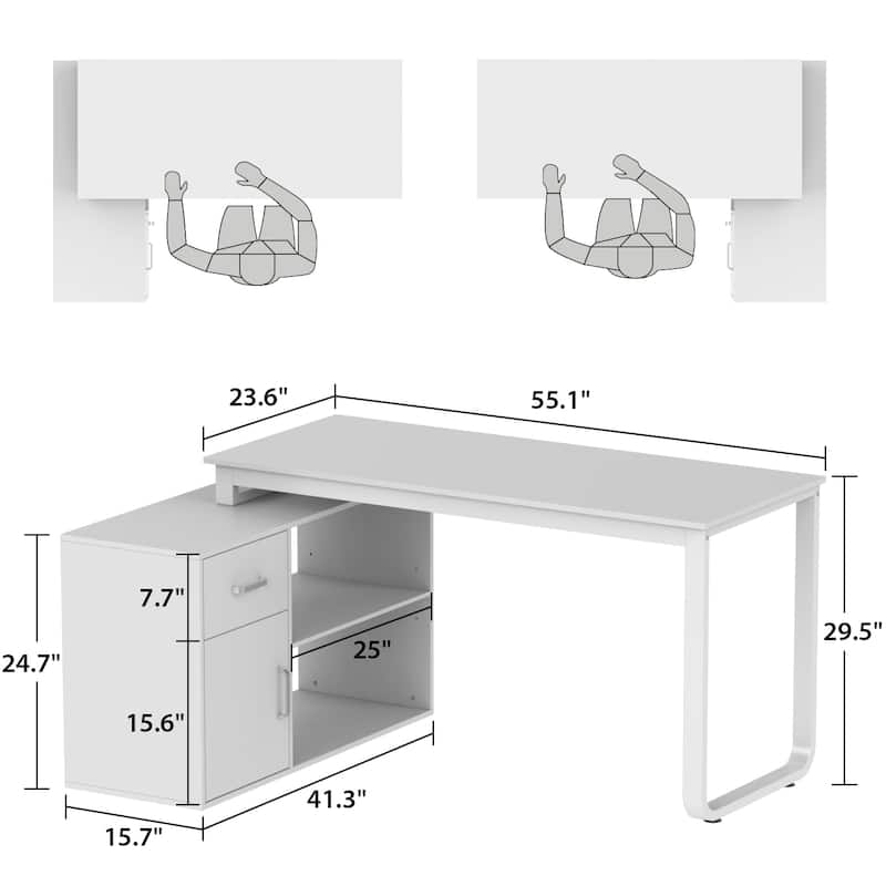 Timechee 55-inch L Shaped Office Computer Desk w/ Drawers Cabinet, White