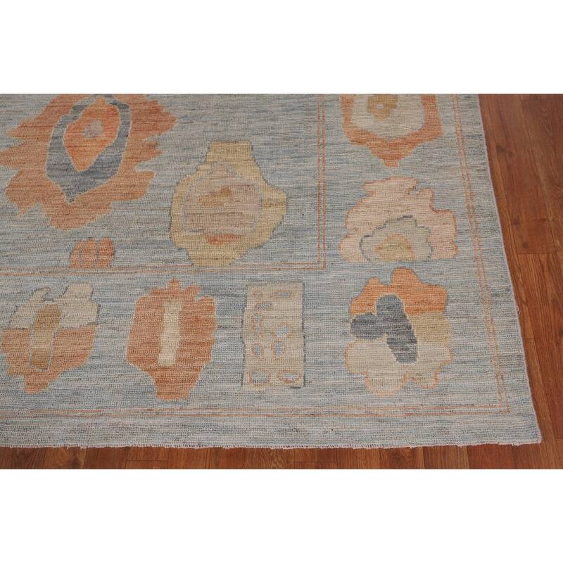 Vegetable Dye Blue Oushak Turkish Area Rug Handmade Wool Carpet - 9'4" x 11'10"