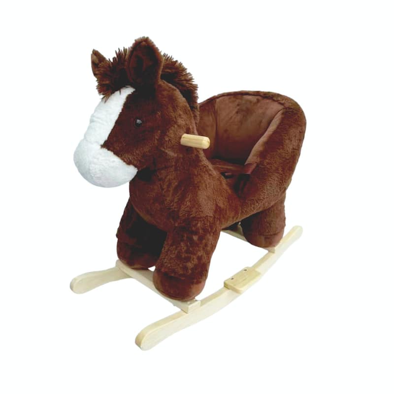 Kids Ride-On Rocking Horse Toy with Lullaby Song, Rocking Toy with Hand Puppets & Safety Belt