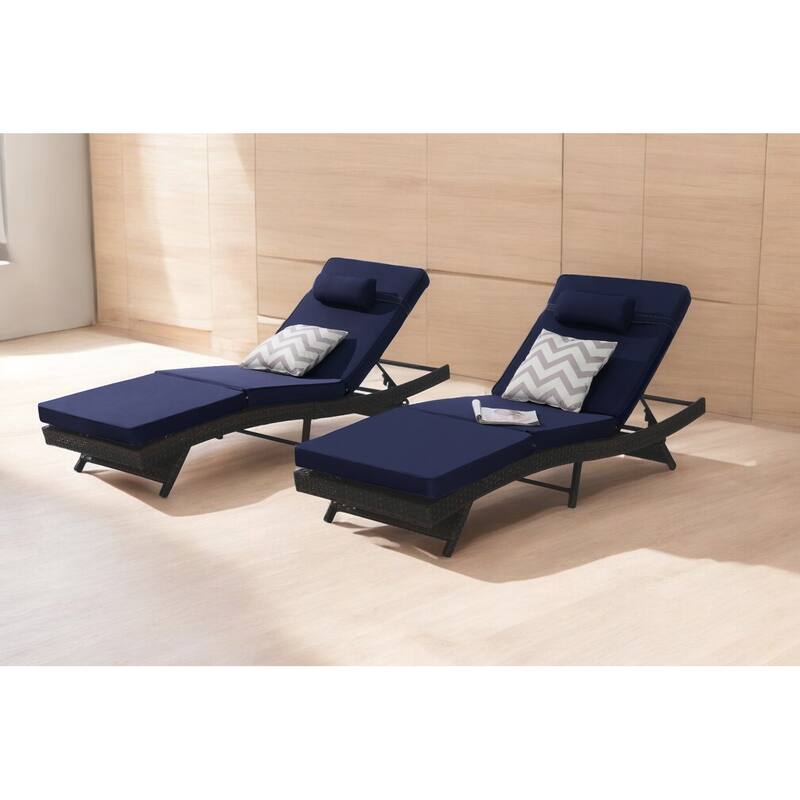 Adjustable Wicker Lounge Chair Set of 2 - Reclining Sunbathing Chairs with Cushions, All-Weather PE Rattan for Patio & Garden