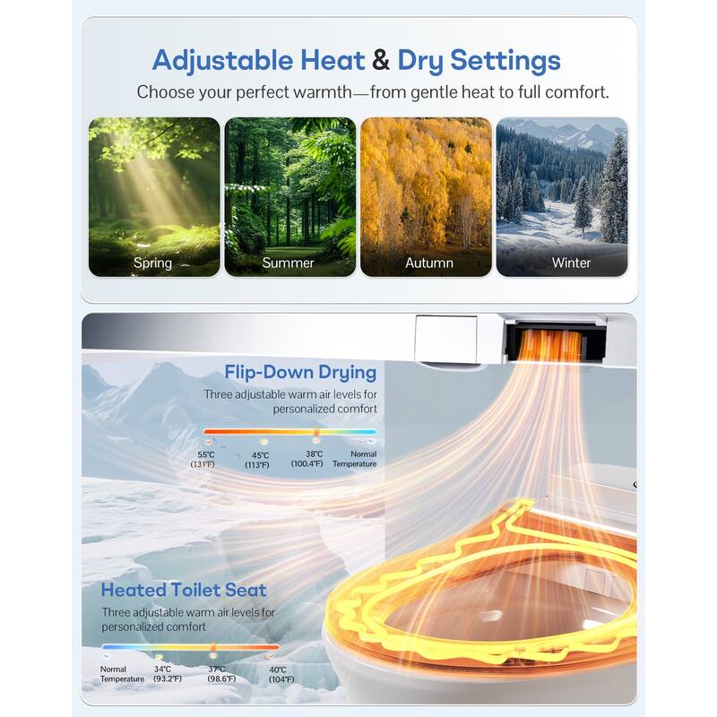 Electronic Bidet Seat for Elogated Toilet with Remote and Heated Mode
