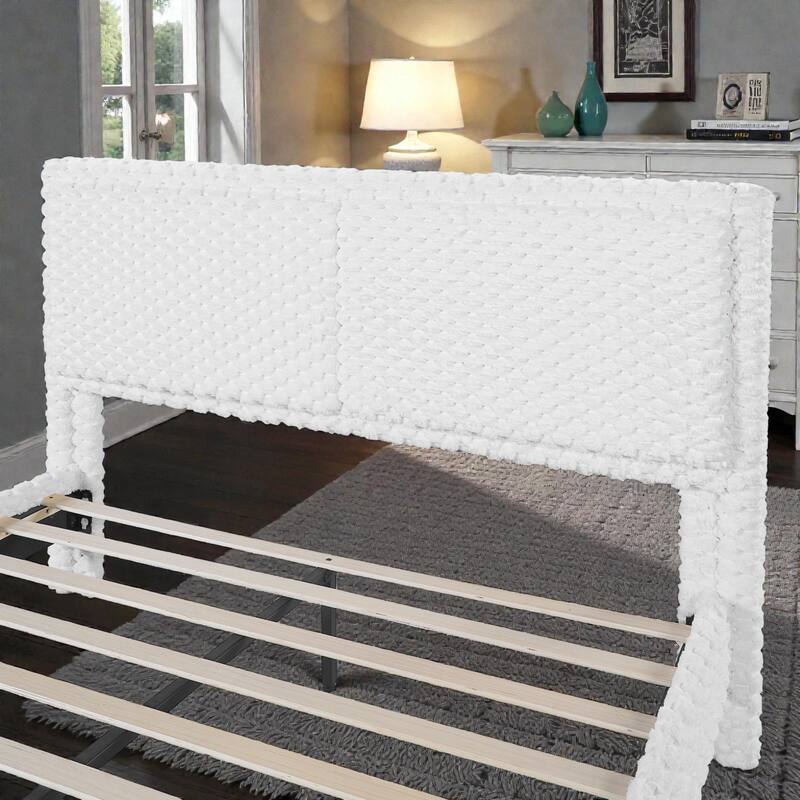 Modern Plush Upholstered Bed with Soft Padded Backrest, Solid Wood Frame & Rounded Safety Design, Queen/King