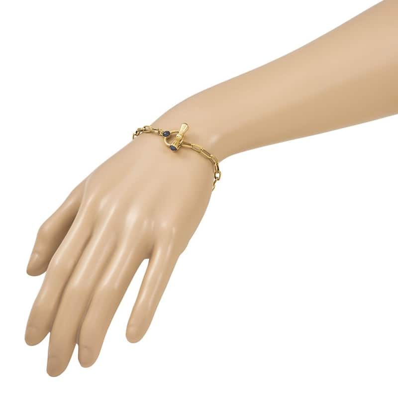 Curata Solid 18k Yellow Gold Italian 7.25" Paperclip Chain Sapphire Endcap Toggle Bracelet