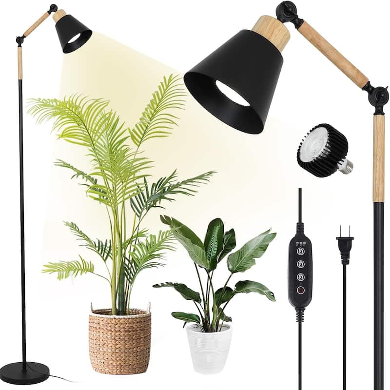 Grow Lights for Indoor Plants Full Spectrum, Plant Lights for Indoor Growing with 20W COB Grow Light Blub, 4/8/12H Timer - Black