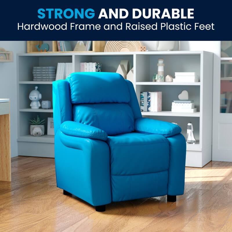 Deluxe Padded Contemporary Kids Recliner with Storage Arms