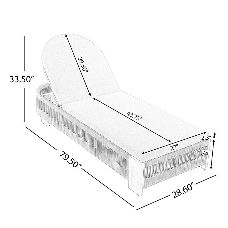 Roomfitters Outdoor Chaise Lounge Set, 2 Adjustable Rope Loungers & Teak-Look Table - Teak+ Beige