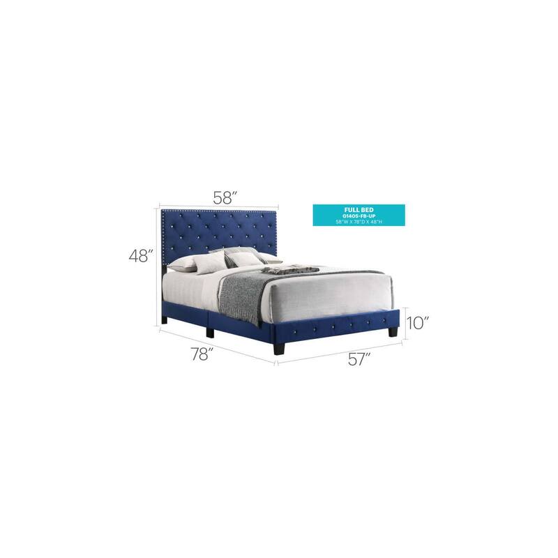Full Bed Navy Blue Velvet Upholstered Headboard - Retro Renaissance Style Bed Frame 58x77x48