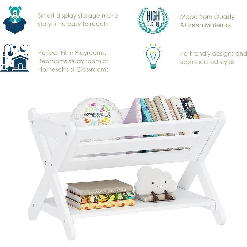 Kids Bookshelf with Caddy, Toddler Bookshelf