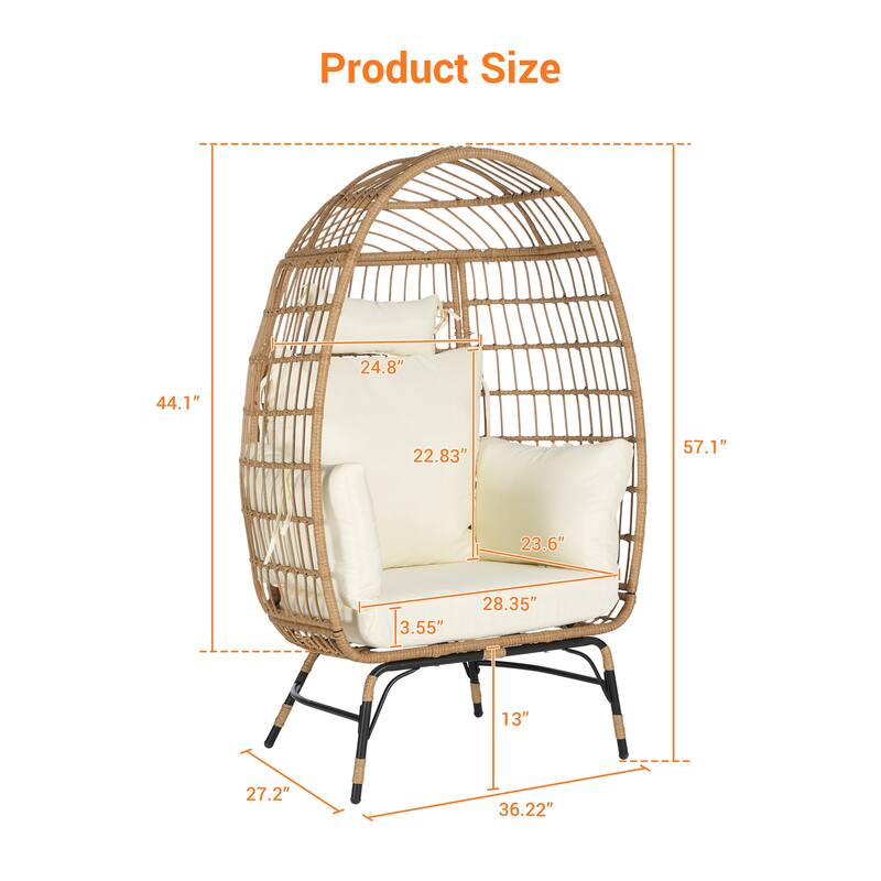 Oversized Outdoor Rattan Wicker Egg Chair with Cushions and Pillows