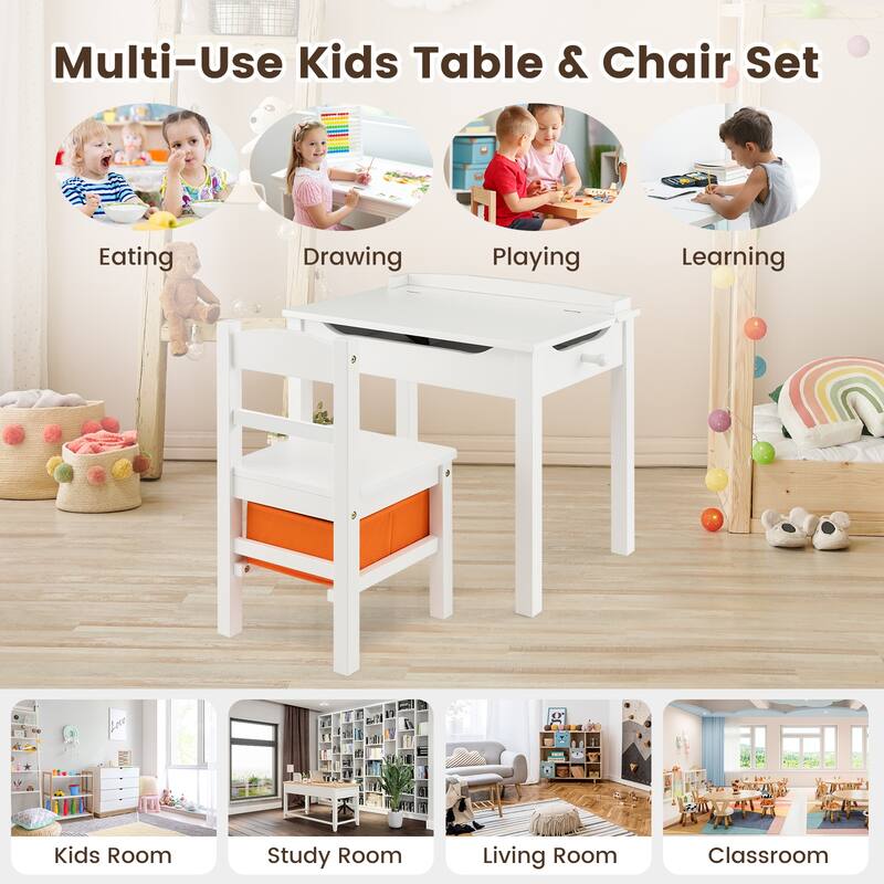Gymax Kids Table and Chair Set Wood Activity Study Desk w/ Storage