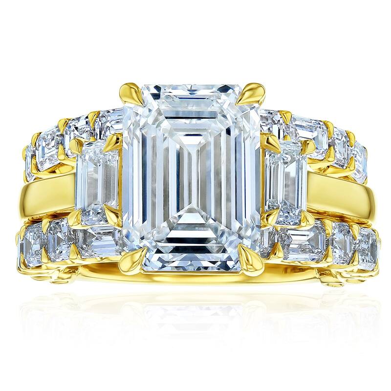 Kobelli 8.8 Carats Lab Grown Diamond Certified 14k Solid Gold Emerald & Asscher Three Stone Esma 3pc Bridal Set - Yellow - 9.5