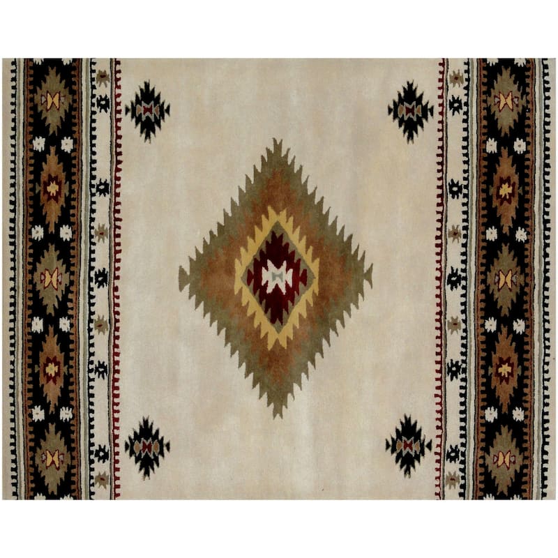 Hand Tufted Southwestern Non Skid Stain Resistant Area Rug - 96' X '60' X '0.5