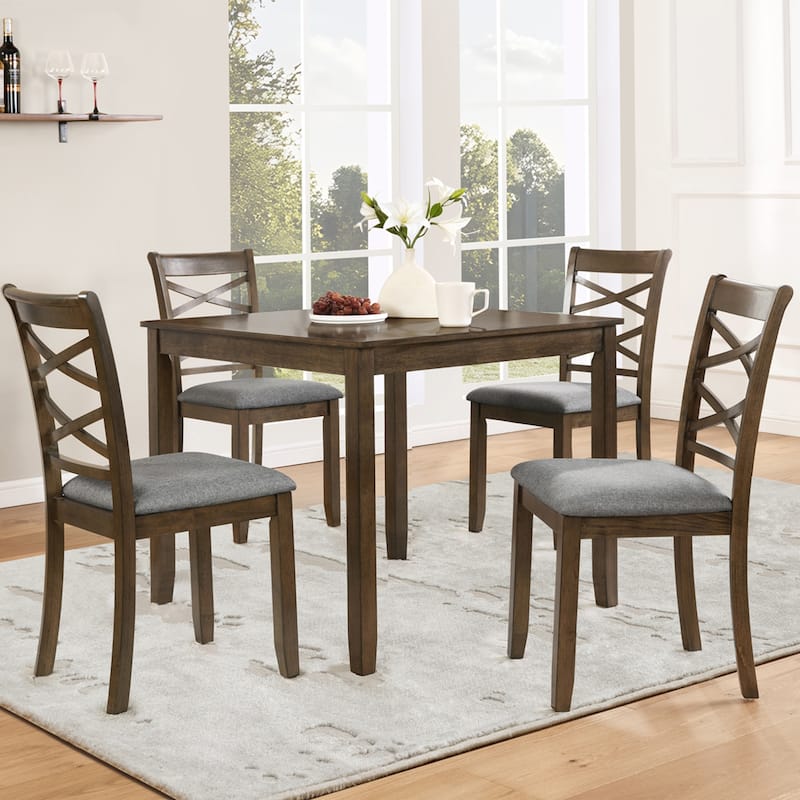 Wooden Dining Chairs Set of 4 with Linen Padded Seat