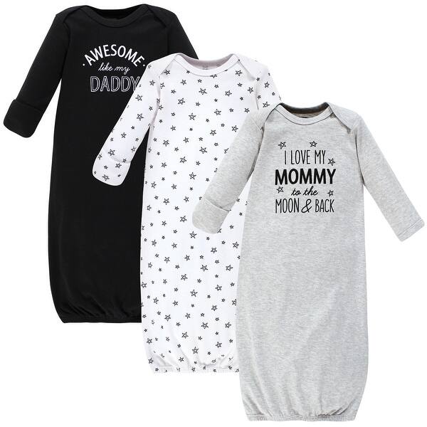slide 1 of 1, Hudson Baby Infant Boy Cotton Gowns, Mom Dad Moon And Back 0-6 Months - Mom Dad Moon And Back