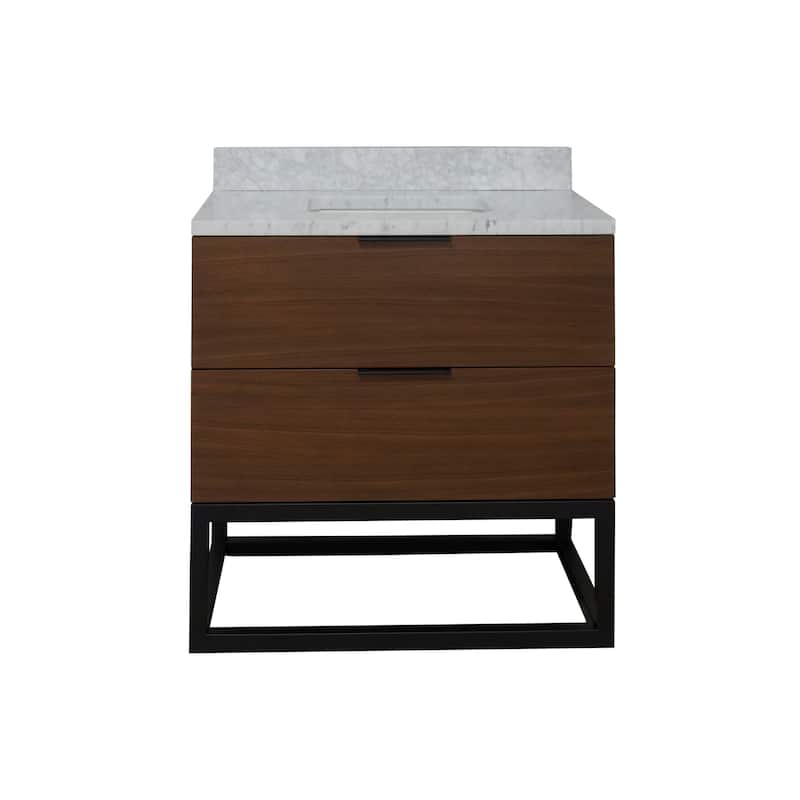 KitchenBathCollection Mia 36" Bathroom Vanity with Carrara Marble Top
