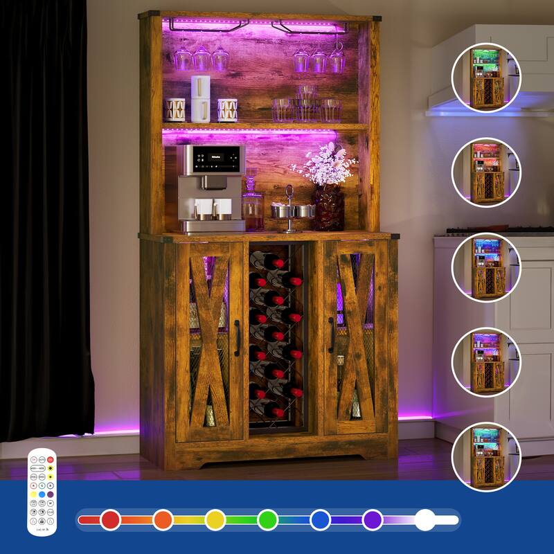 Moasis Bar Cabinet with Wine Rack LED Lights, Sideboard Buffet Storage Cabinet