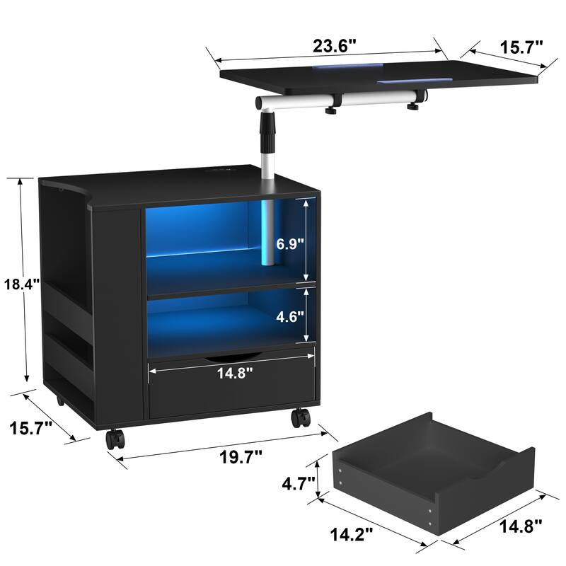 Furniwell Nightstand with LED, Type C USB Port, Removable Side Table, Modern Night Table