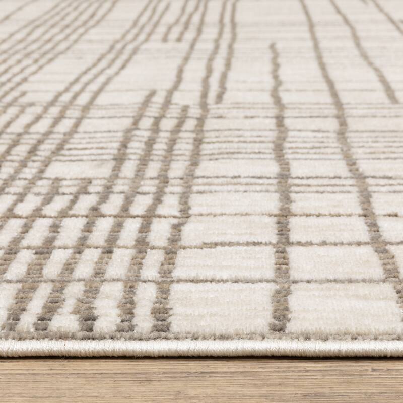 Hansel Etched Stripes Ivory/ Brown Area Rug