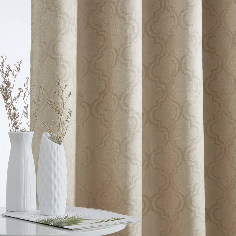 HLC.me Redmont Lattice Thermal Room Darkening Light Blocking Privacy Blackout Grommet Curtain Panels - Set of 2