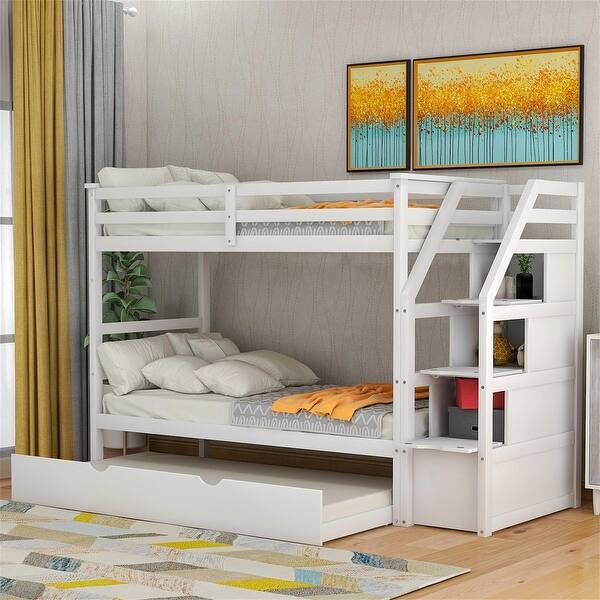 Shop Merax Twin Over Twin Stairway Bunk Bed With Trundle And Storage Drawers On Sale Overstock 31892170