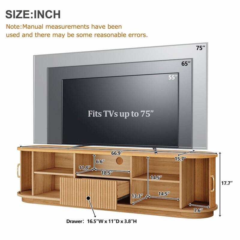 Vintage Rustic TV Stand for TVs up to 75", Sliding Slatted Wood Doors