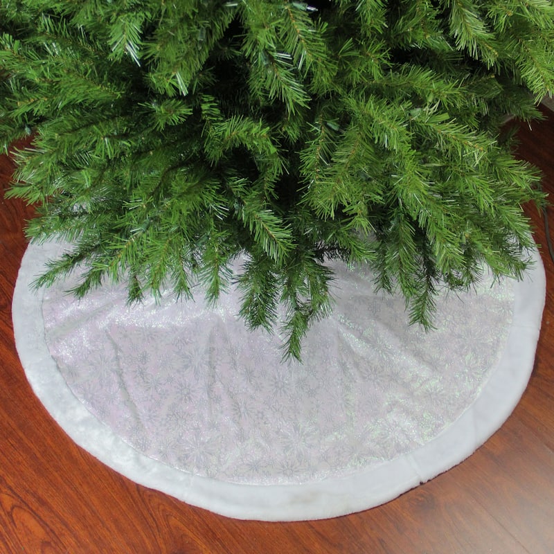 48" White Iridescent Glitter Snowflake Christmas Tree Skirt - 48