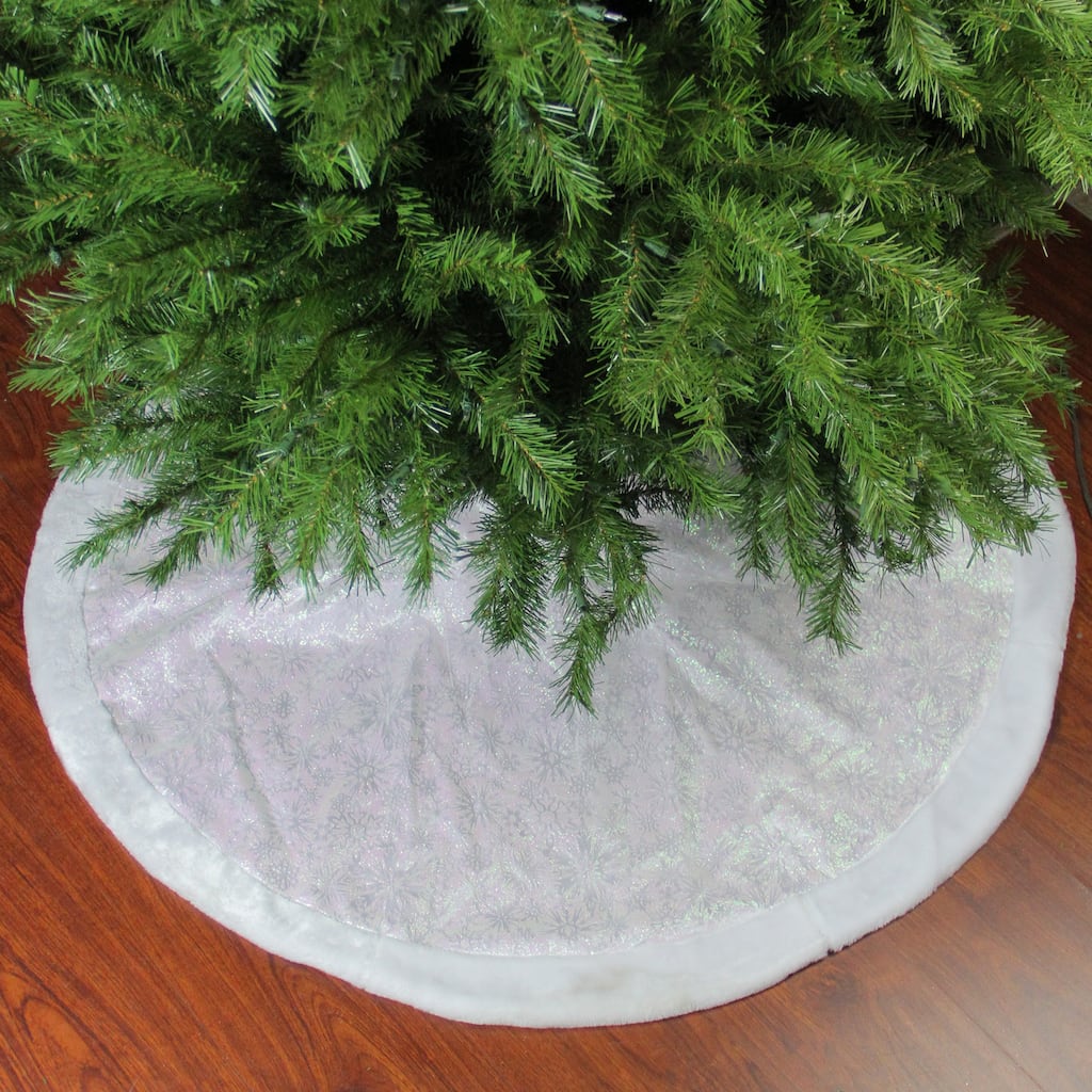 48" White Iridescent Glitter Snowflake Christmas Tree Skirt - 48