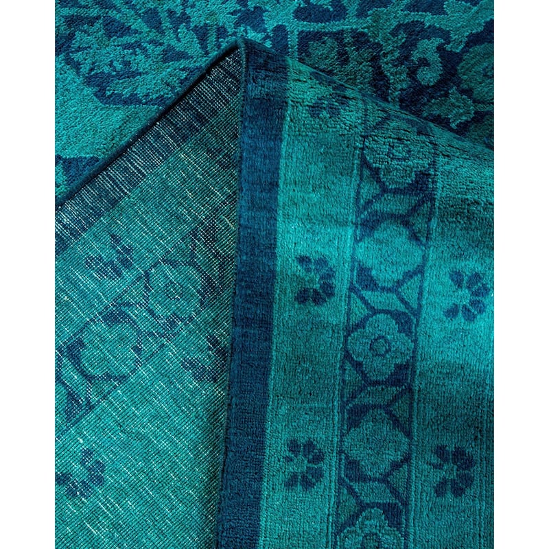 Overton Handknotted Wool Vintage Inspired Contemporary Overdyed Blue Area Rug - 15' 5" x 11' 10"