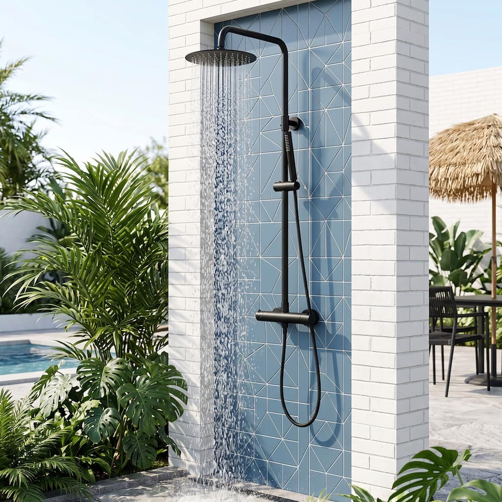 51"H Outdoor 9 Inch Round Rain Shower Set with Handheld Shower (Adjustable Slider)