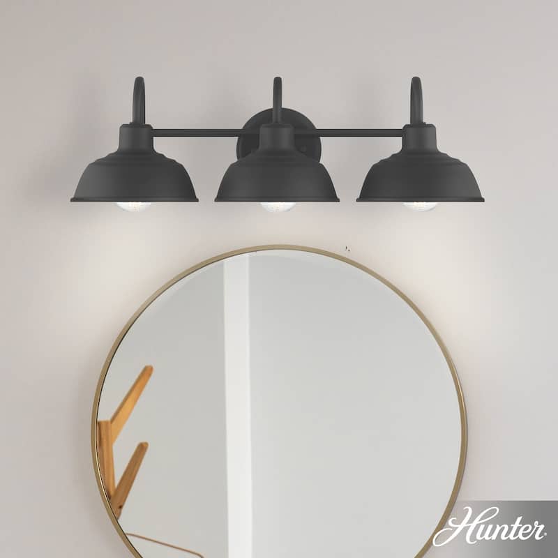Hunter Mill Valley Matte Black 3 Light Bathroom Vanity Light - Transitional, Modern Farmhouse, Traditional
