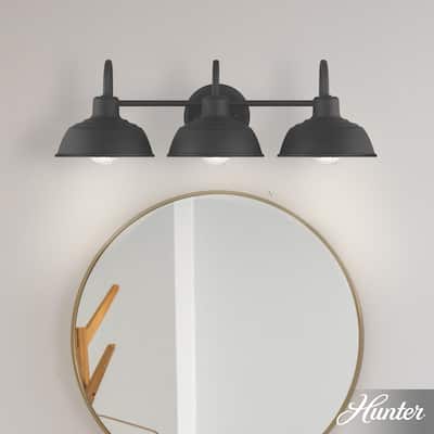 Hunter Mill Valley Matte Black 3 Light Bathroom Vanity Light - Transitional, Modern Farmhouse, Traditional