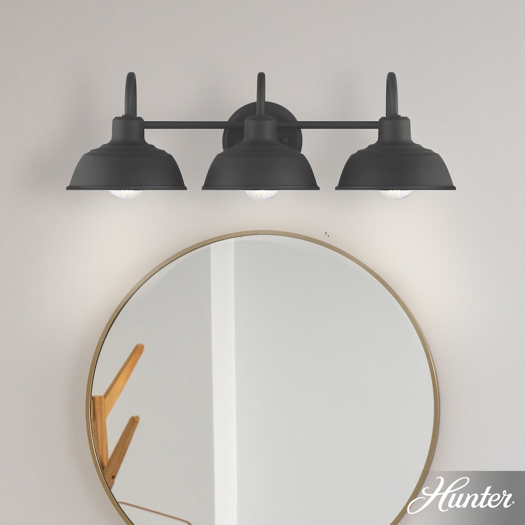 Hunter Mill Valley Matte Black 3 Light Bathroom Vanity Light - Transitional, Modern Farmhouse, Traditional