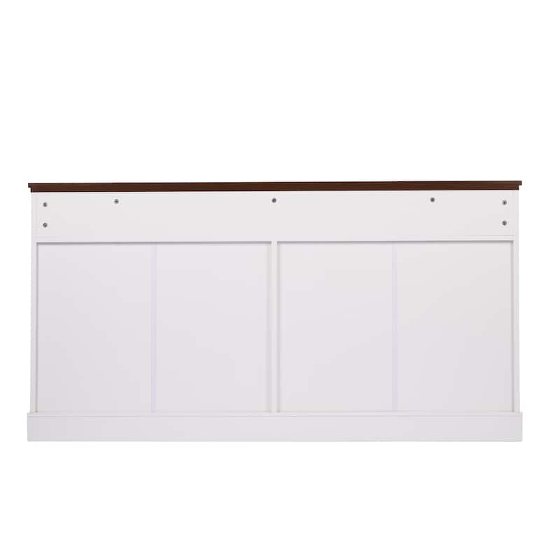 Fluted Sideboard Cabinet with 4 Doors & 3 Drawers, Wood Storage Console Table, Coffee Bar Cabinet with Adjustable Shelf