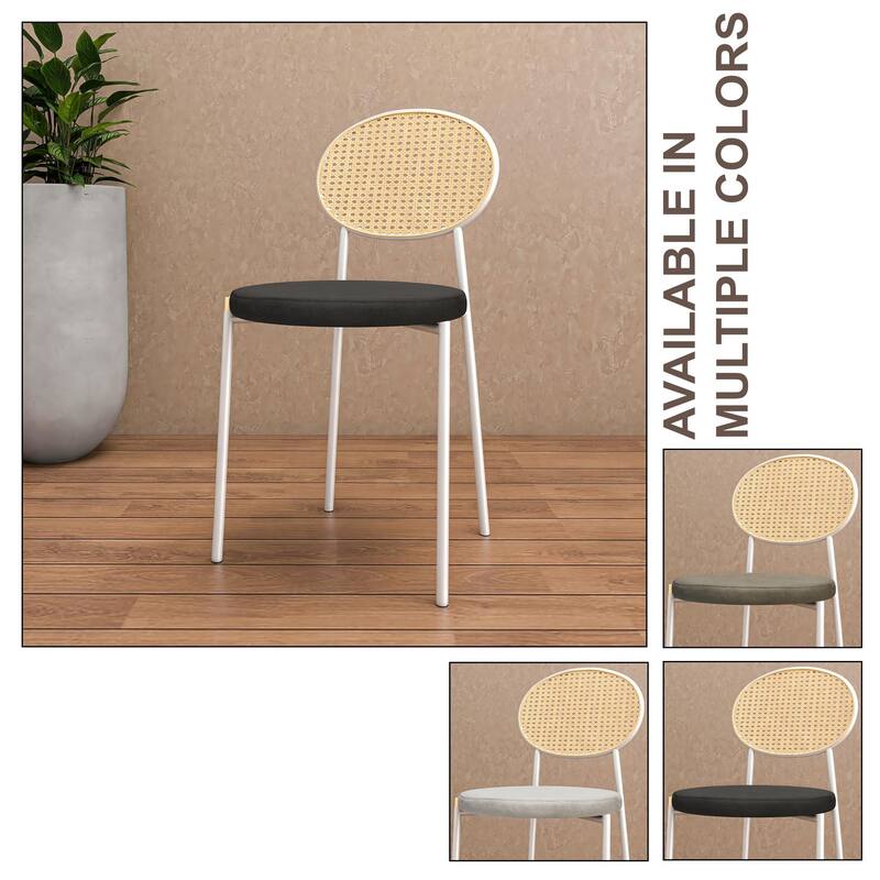 Leisuremod Euston Modern Dining Chair Upholstered Velvet or Leather Seat Wicker Back Accent Chair for Home Living Room & Kitchen
