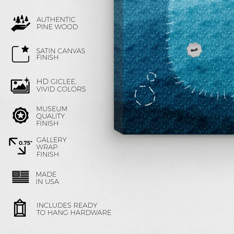 Wynwood Studio Canvas Animals Stitched Whale Blue and Light Blue Rustic Wall Art Canvas Print
