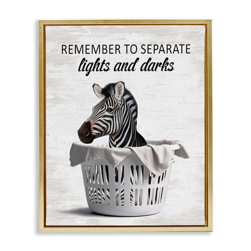 Stupell Separate Laundry & Zebra Framed Floater Canvas Wall Art Design By Lettered and Lined - 25 x 31 - Gold