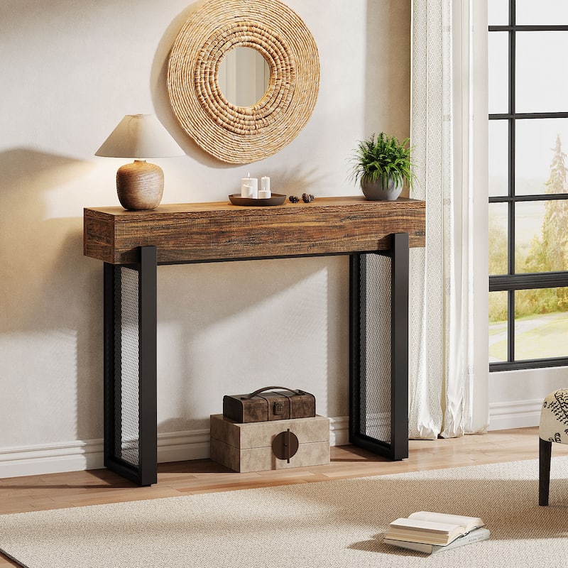 41" Wood Console Table with Storage, Industrial Small Entryway Table