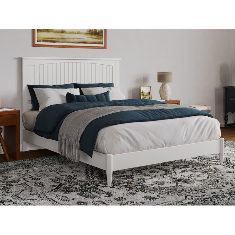 Queen Size Wood Platform Bed - Low Profile Modern Design, USB Charger Included